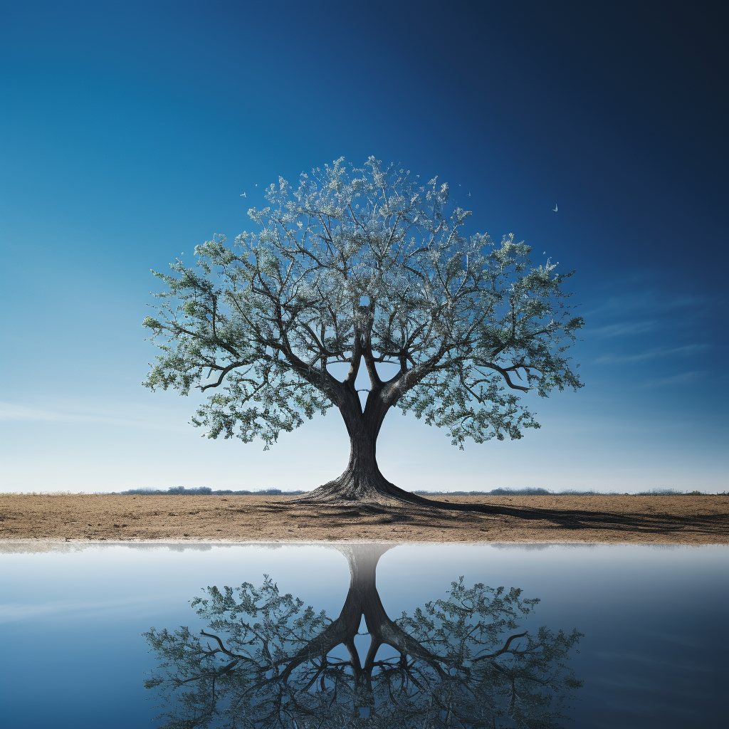 Hyperrealistic tree with star-shaped leaves