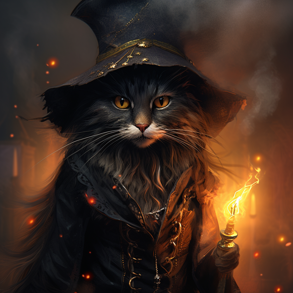 Hyperrealistic witch cat artwork