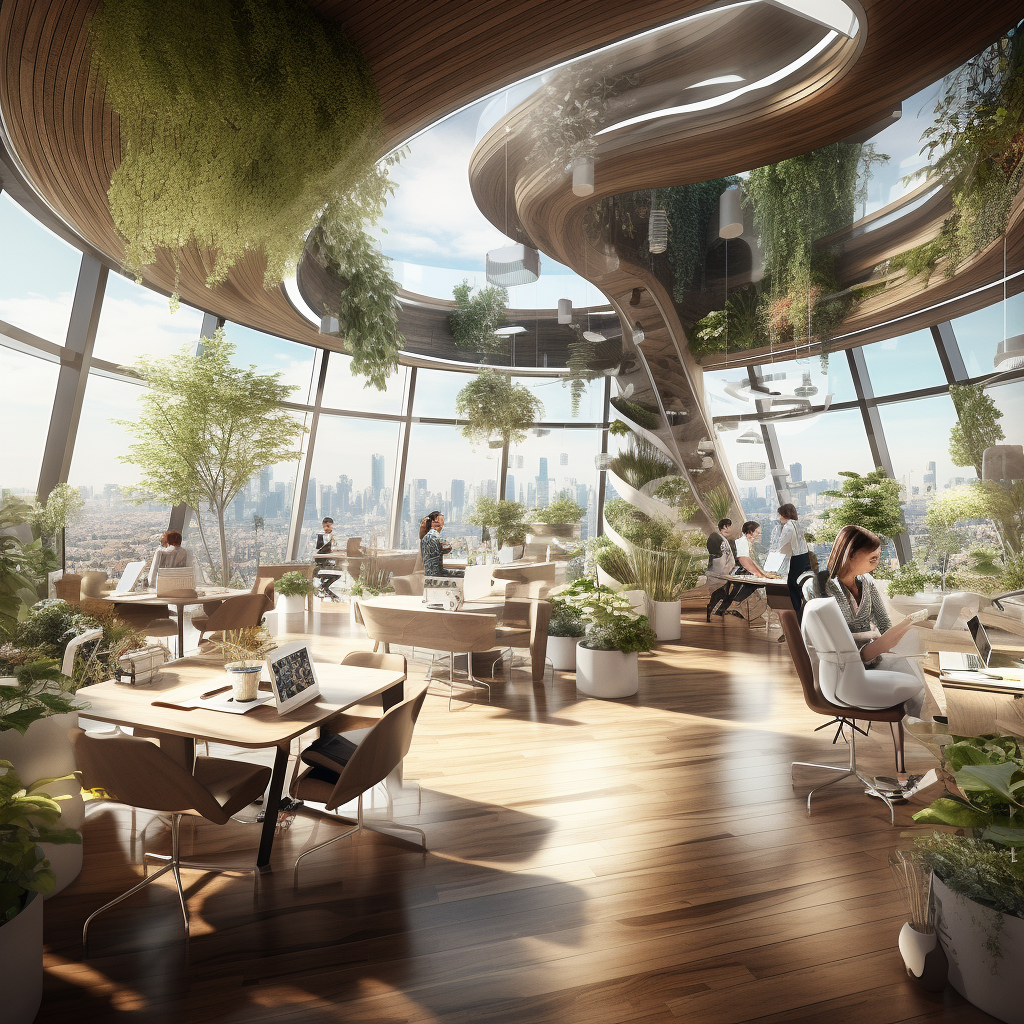 Hyperrealistic Office of the Future with Natural Materials