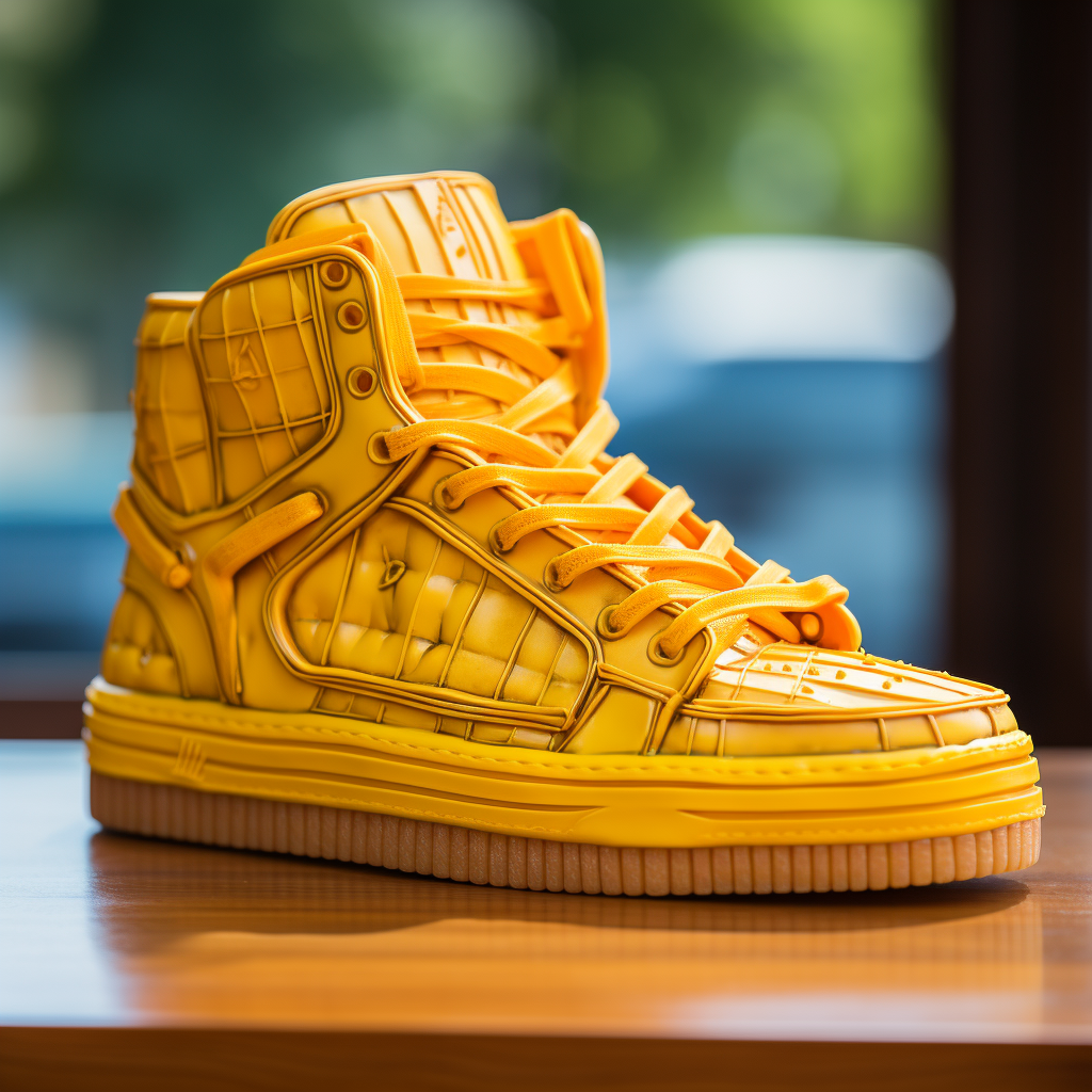 Fashionable sneakers made of grilled cheese sandwiches