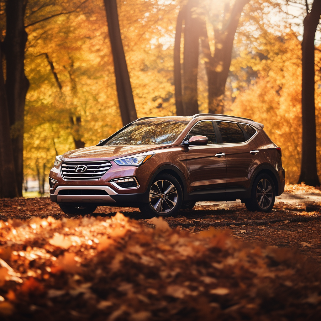 Hyundai Santa Fe on an autumn road