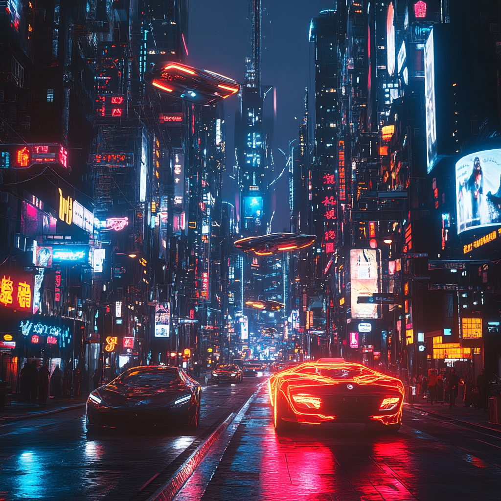 iPhone captures realistic snapshot of neon city street.