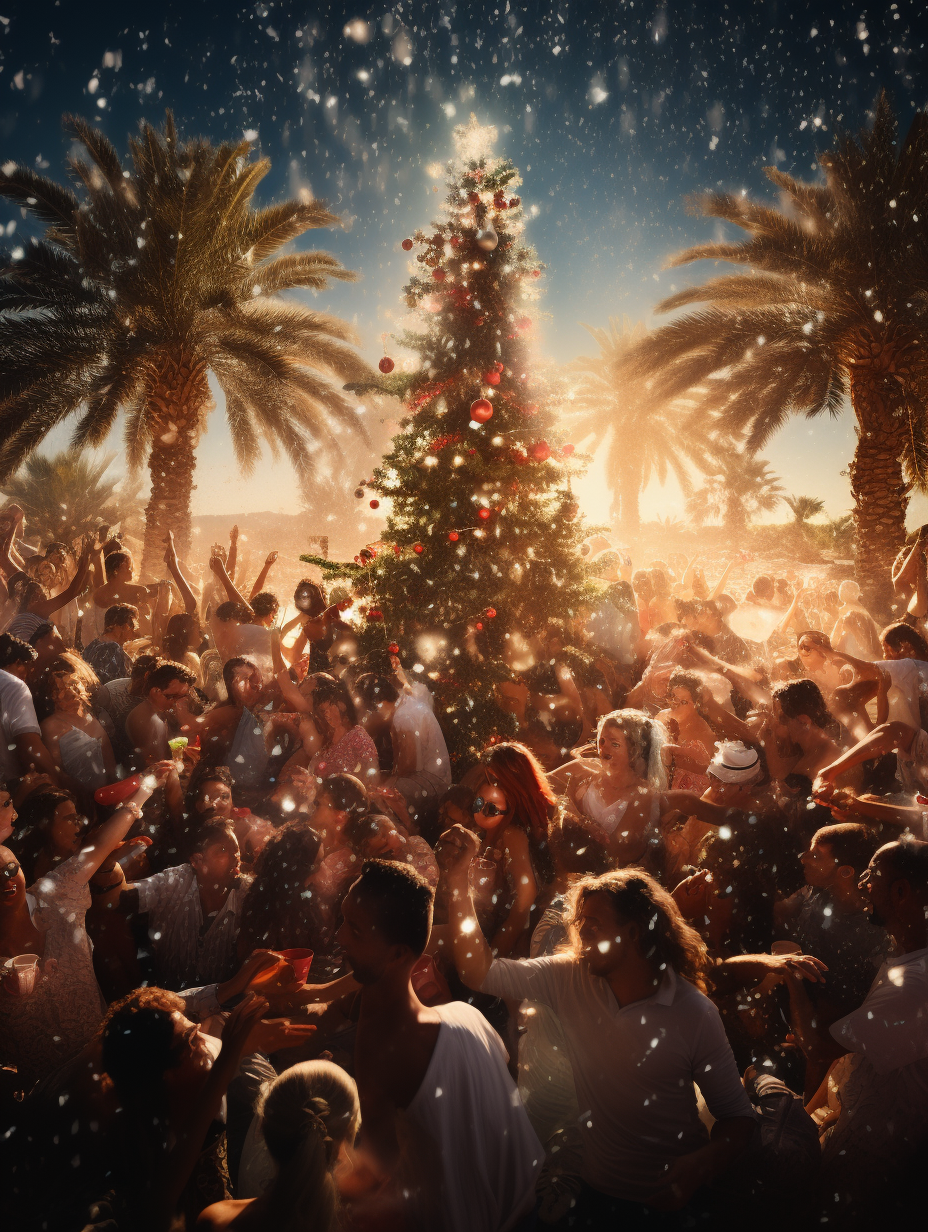 Dancing people at Ibiza beach party