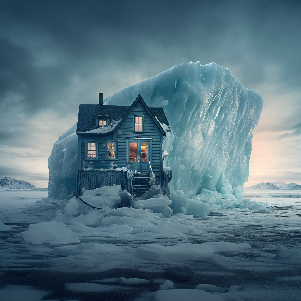 A stunning house surrounded by ice and snow