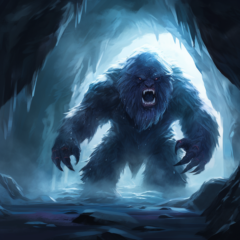 Dark Ice Cave with Small Yeti