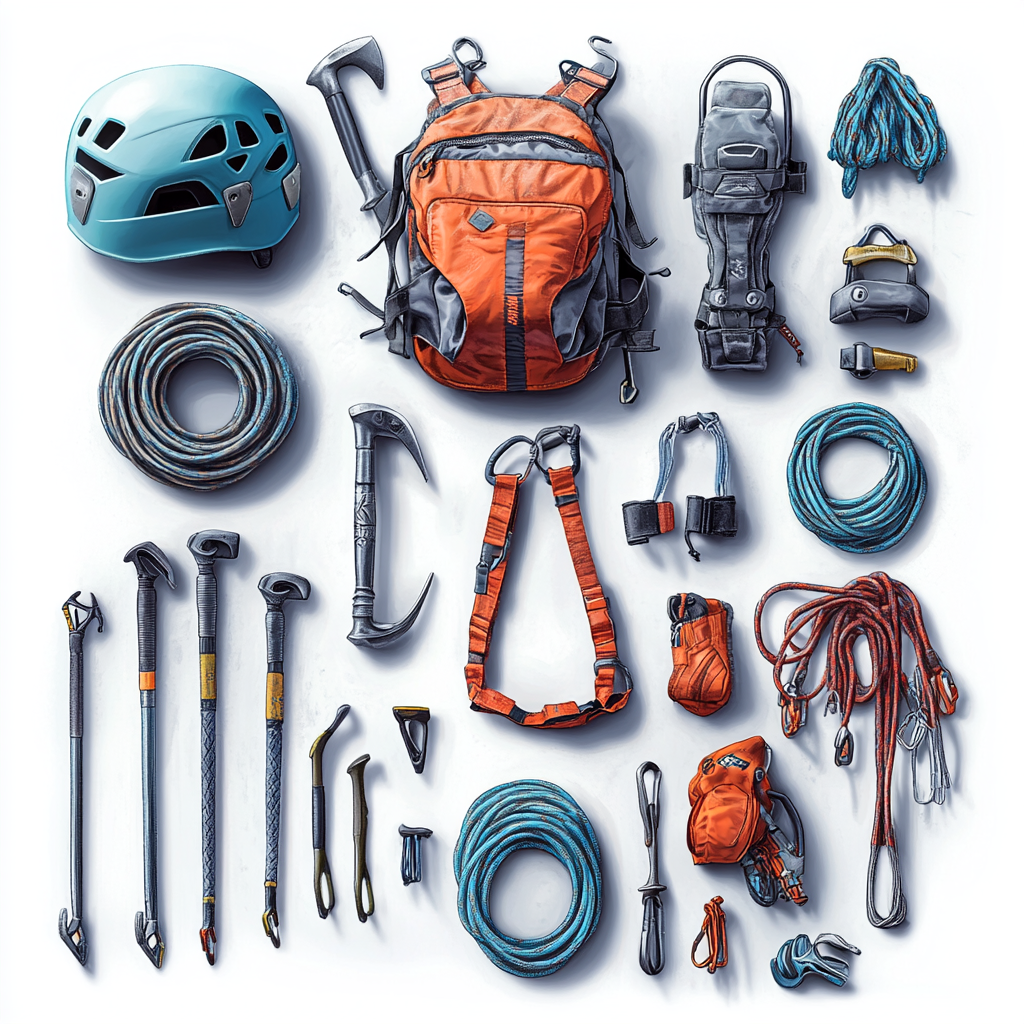 Ice climbing gear illustration anatomy style