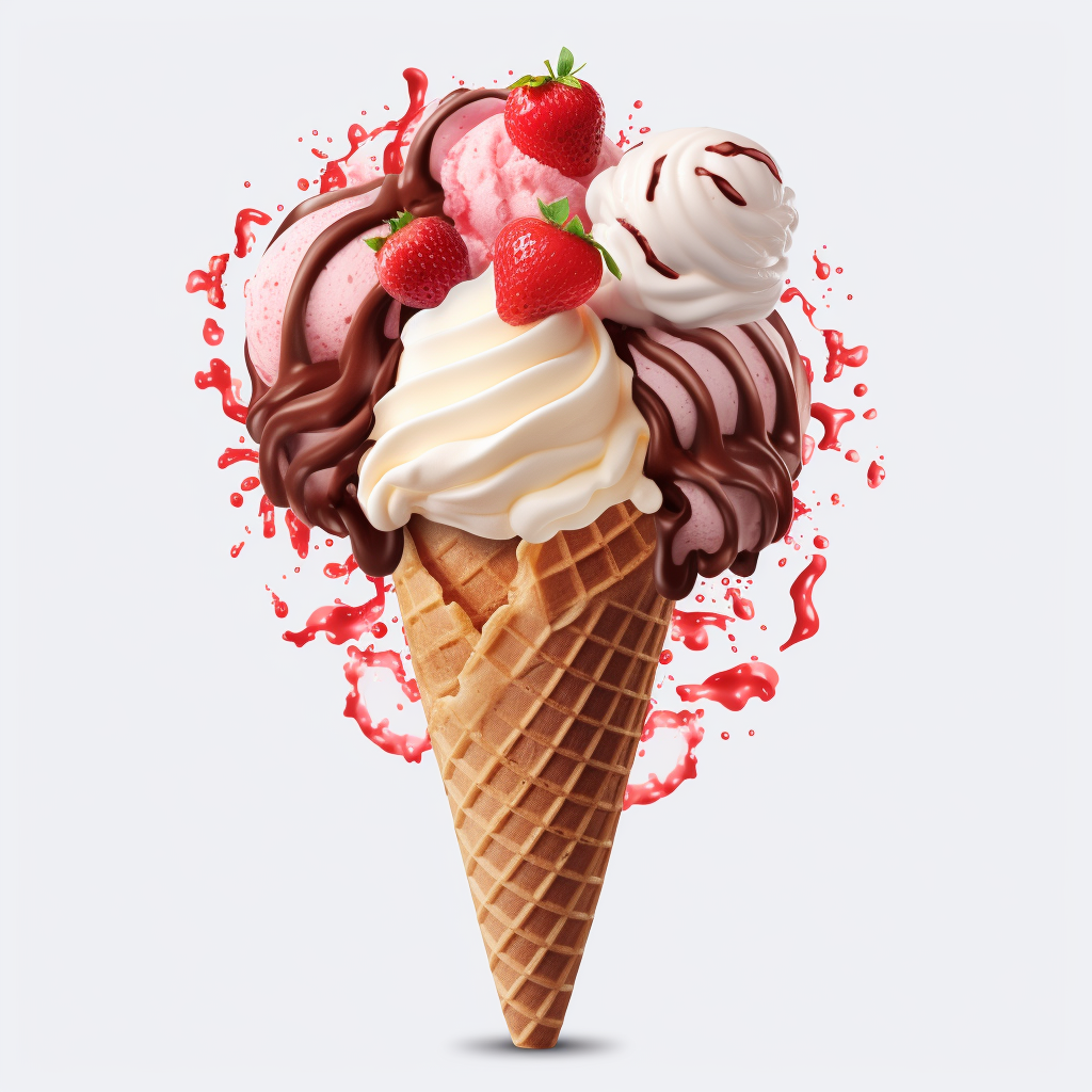 Ice cream cone with transparent background and toppings