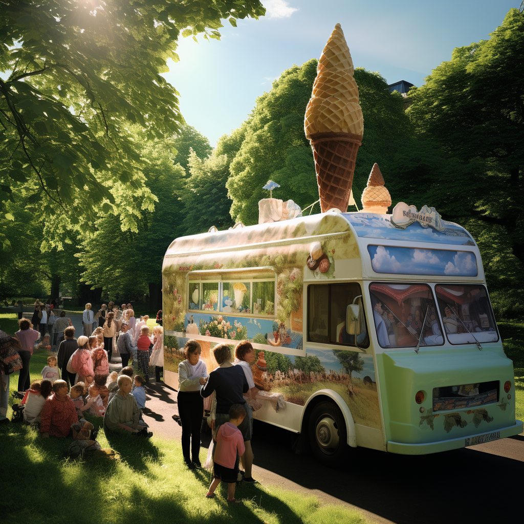 Colorful ice cream van in the park