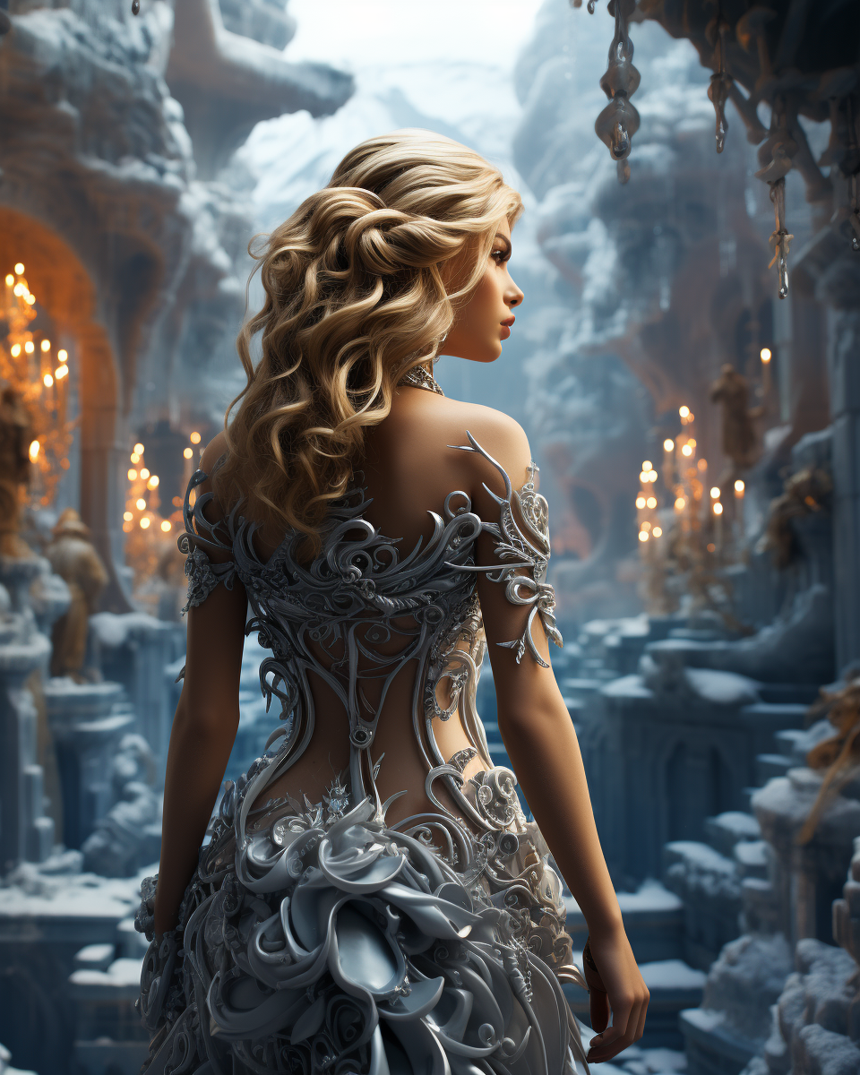 Ice Enchantress in Twilight - Shimmering Icy Gown