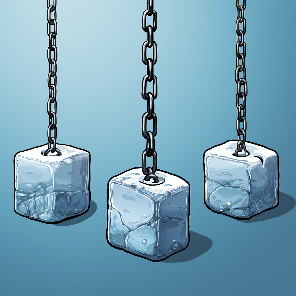 Cartoon ice blocks chained row