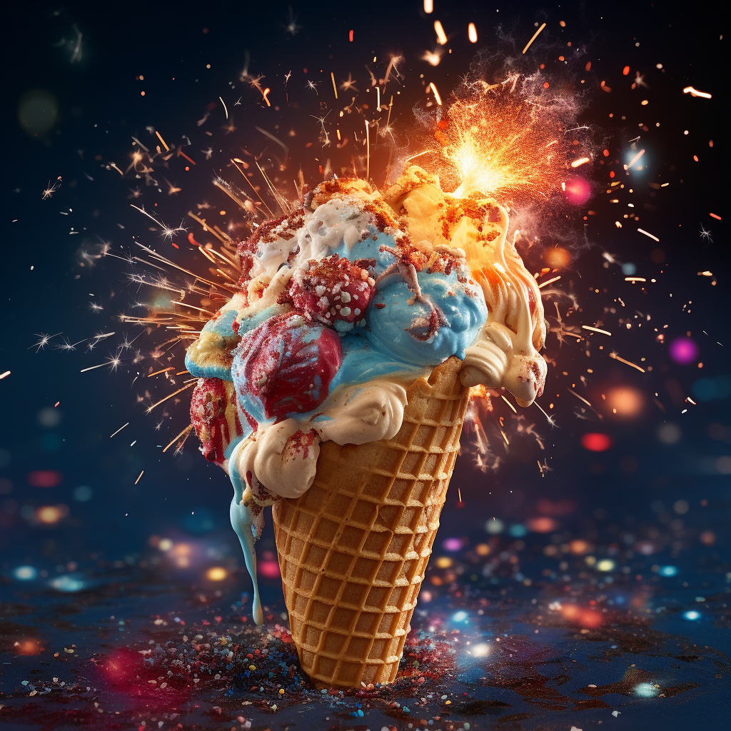 Colorful fireworks lighting up ice cream