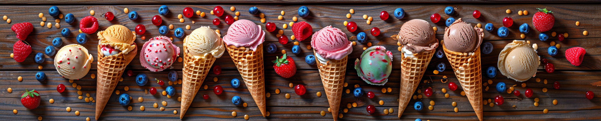 Waffle ice cream on rustic table