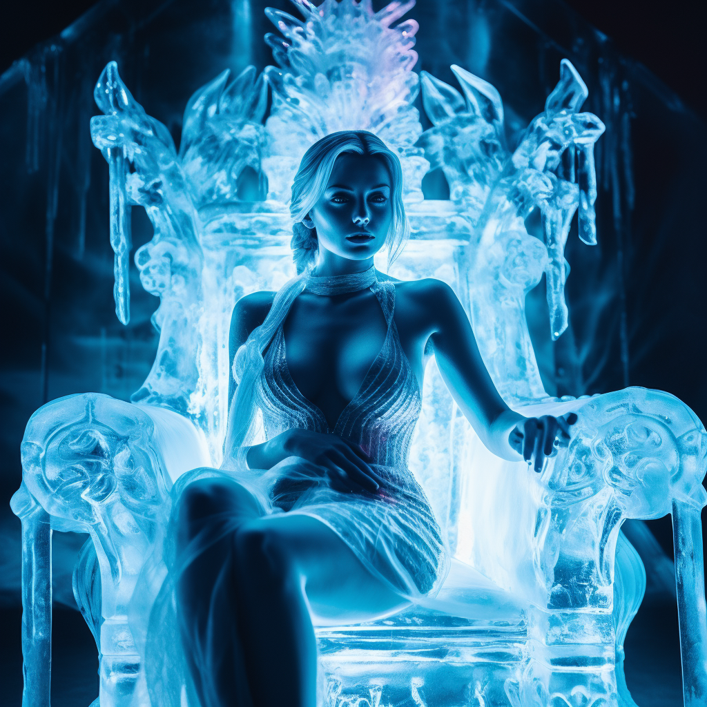 Enchanting Ice Queen in Neon-lit Ice Palace