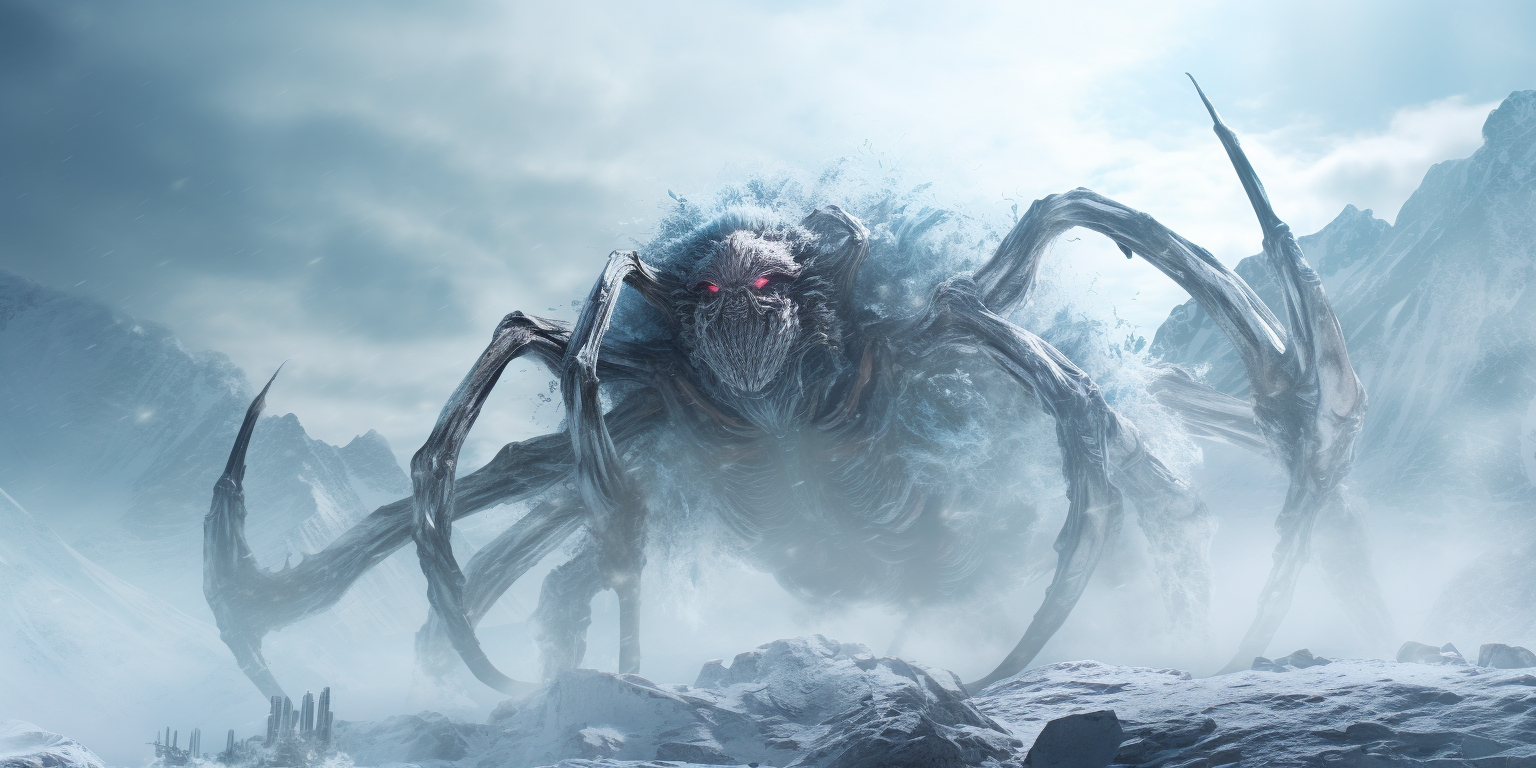 Majestic Ice Spider Elemental in Winter Landscape