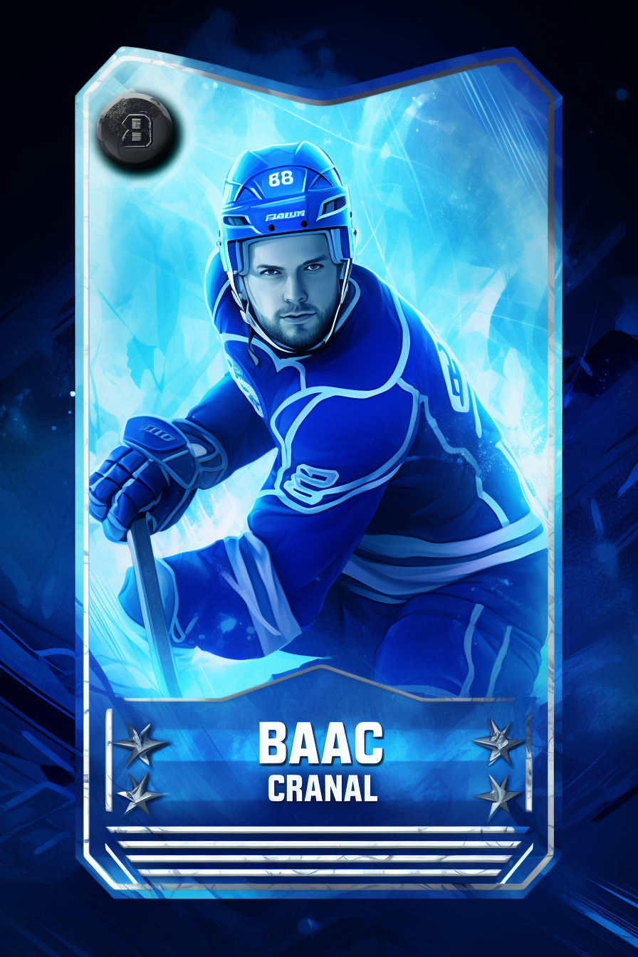 A blue-themed ice sports trading card