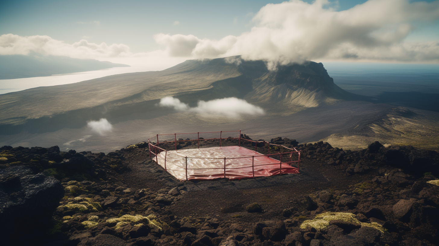 High-angle view of boxing ring on Icelandic mountain