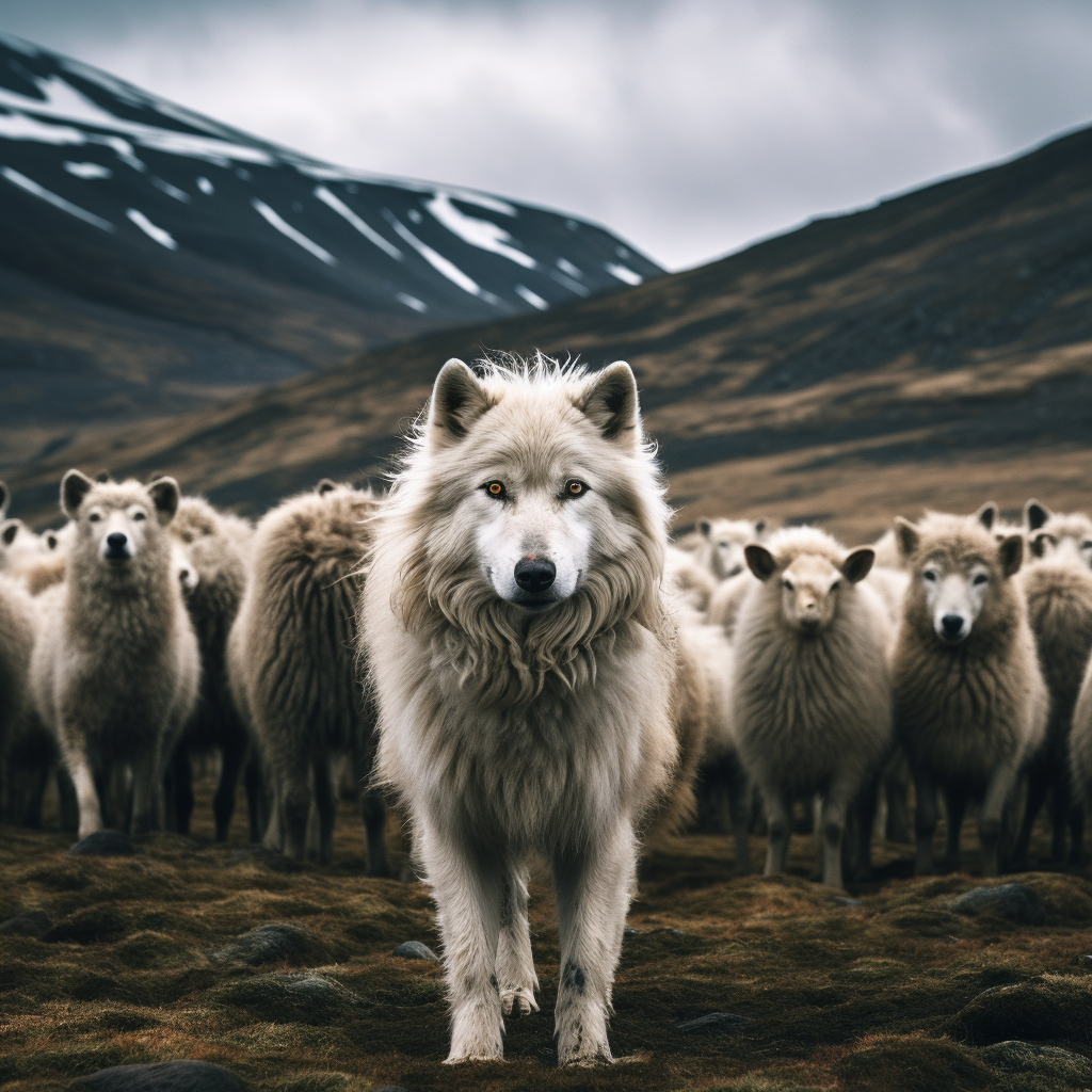 Magnificent wolf pack in Icelandic mountains