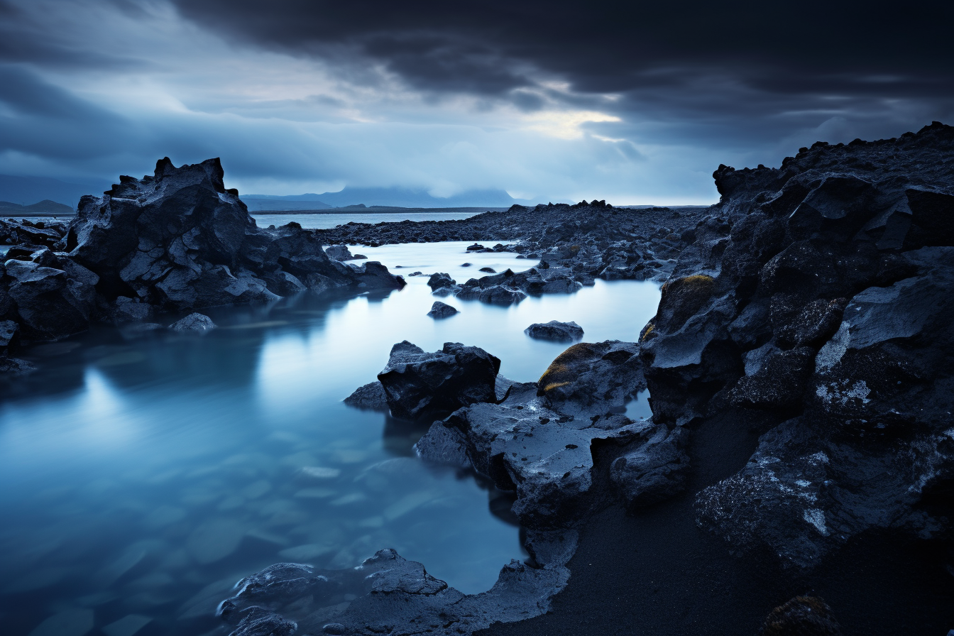 Moody Icelandic Seascape with Obsidian Rocks