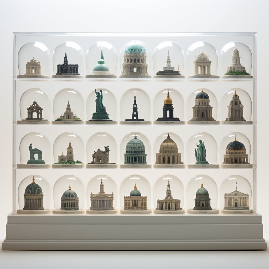 Iconic monuments in transparent domes on grid