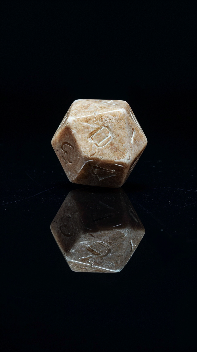 Icosahedron Bone Dice on Black Background