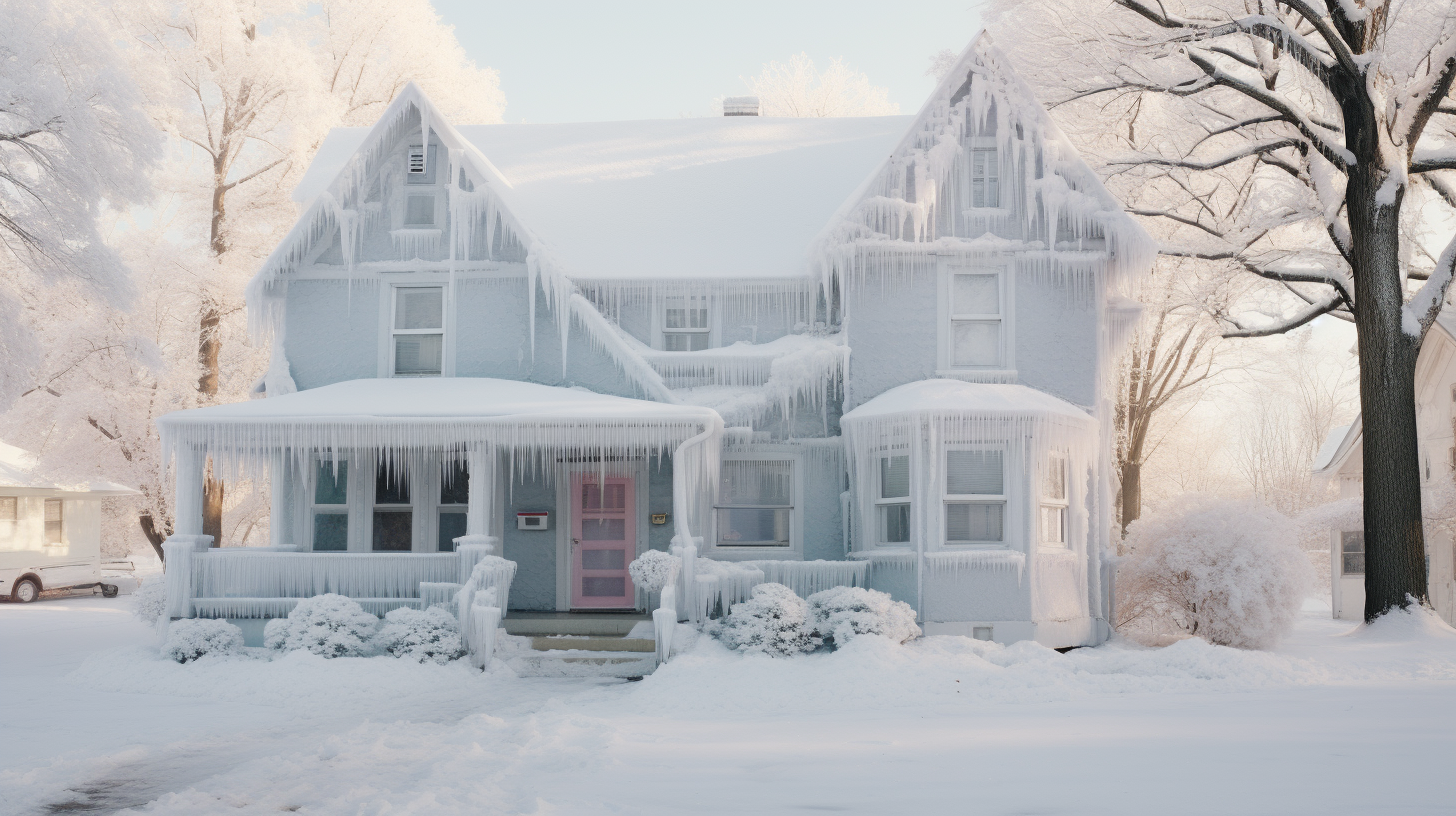 Freezing cold ice-covered house