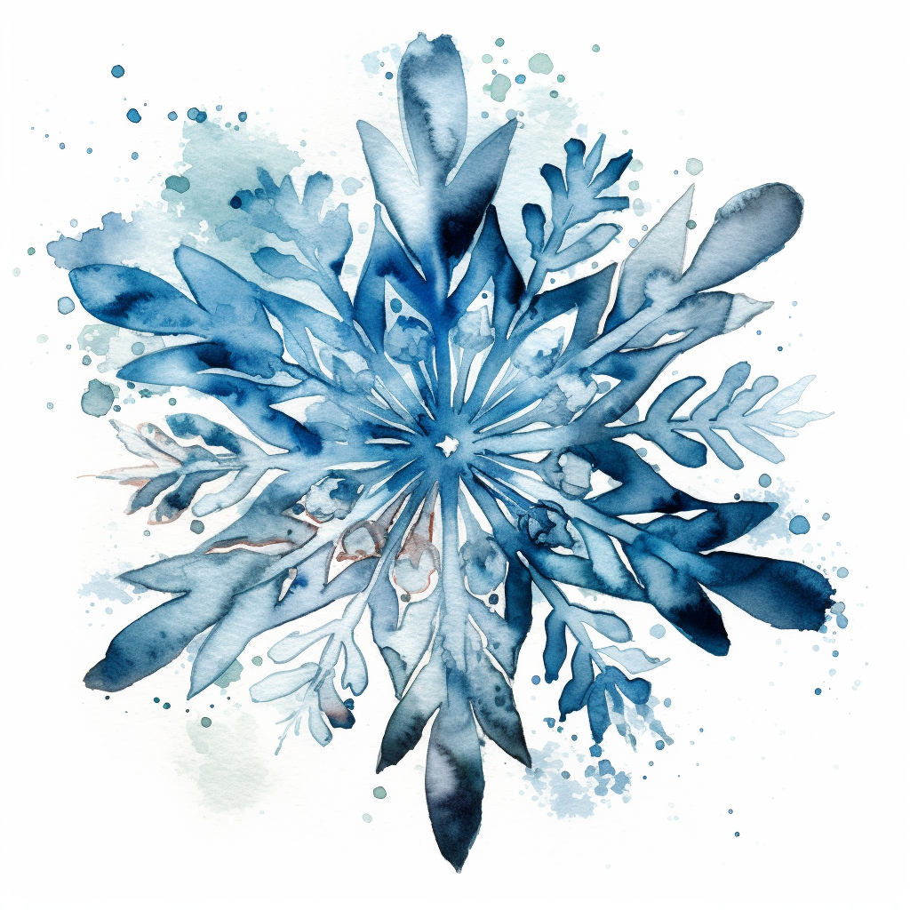 Icy blue snowflake in watercolor