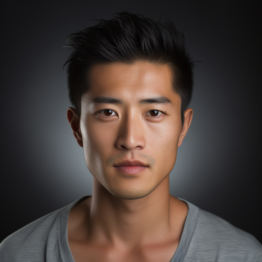 Asian man with ID photo headshot