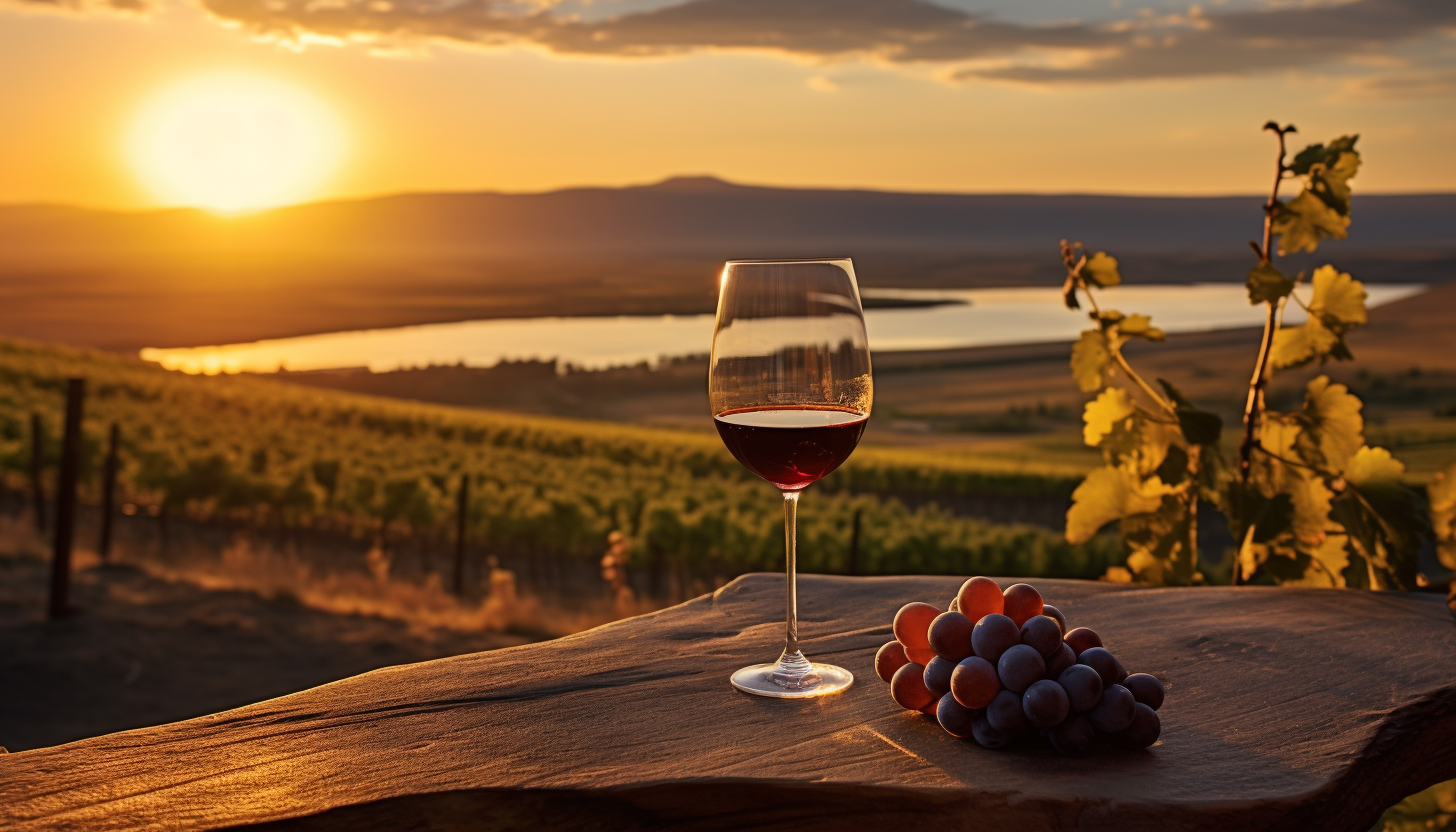 Sunset over Idaho Vineyard with Red Wine