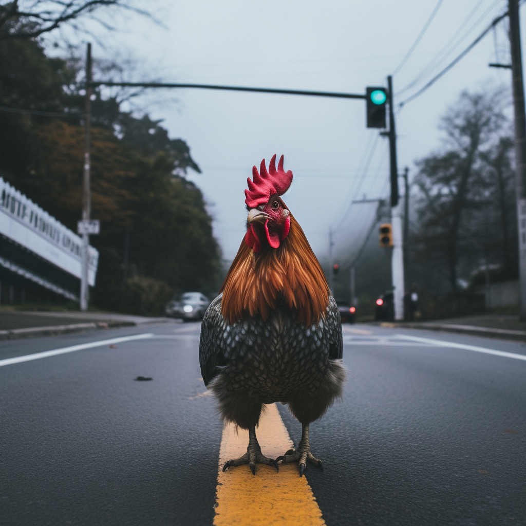 Idiot chicken crossing the road