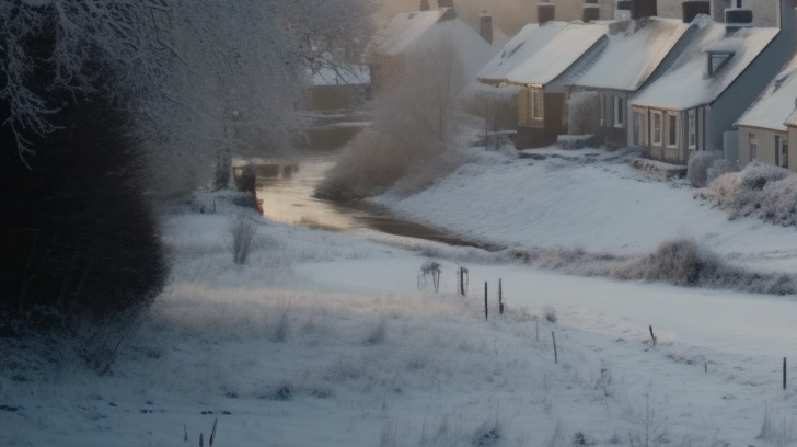 Snow-covered village in winter