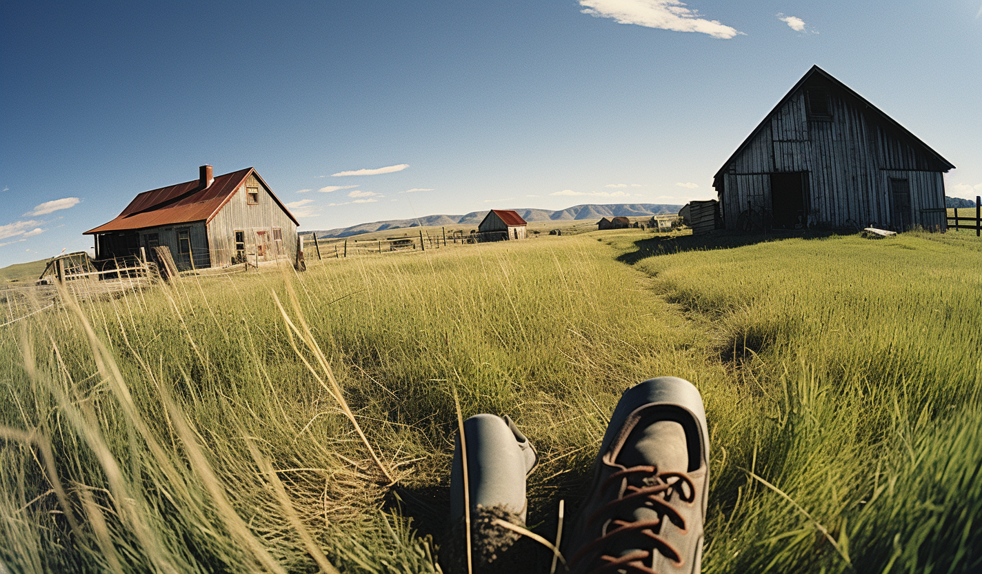 Farm house on idyllic sunny landscape