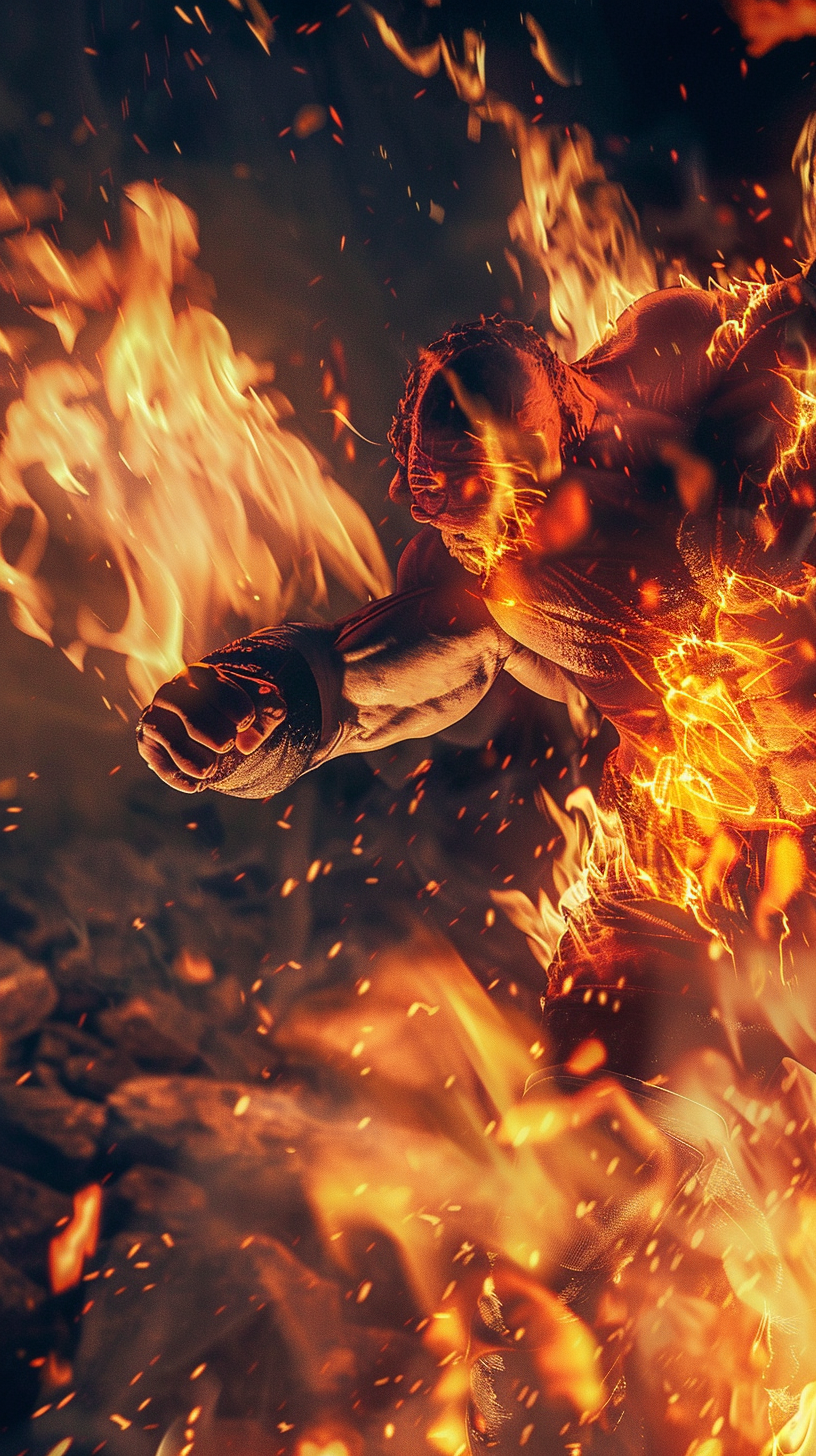 Cinematic portrait of Ifrit battling