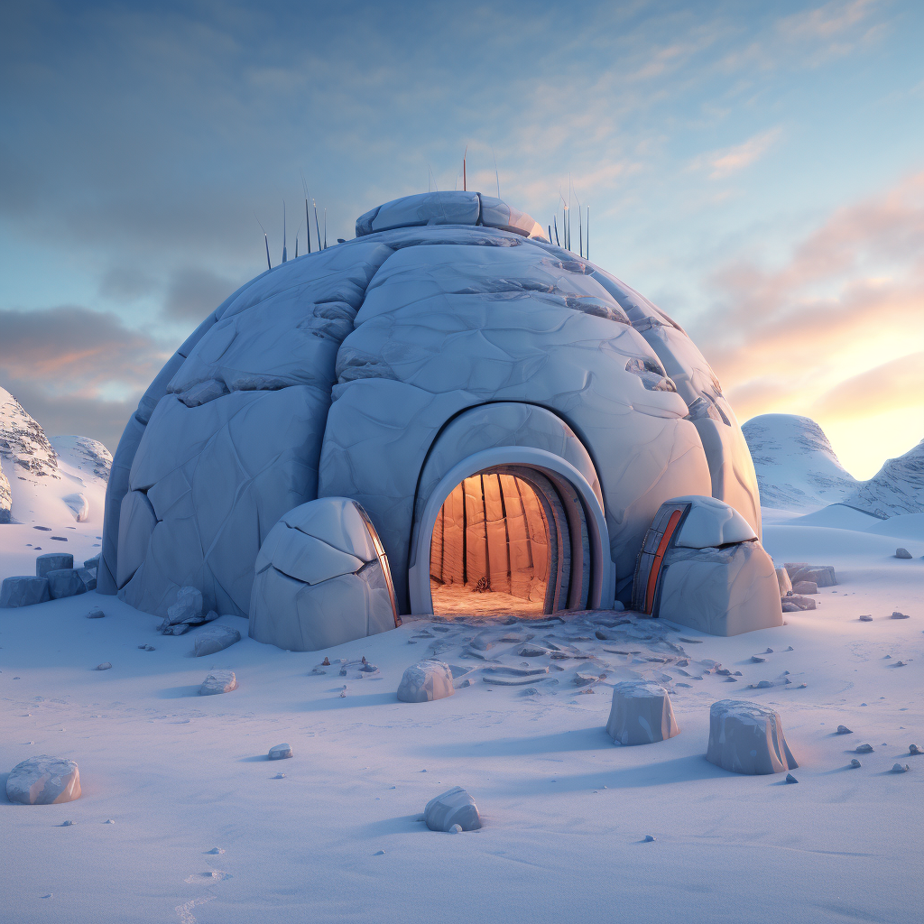 Animated igloo lounge in snow