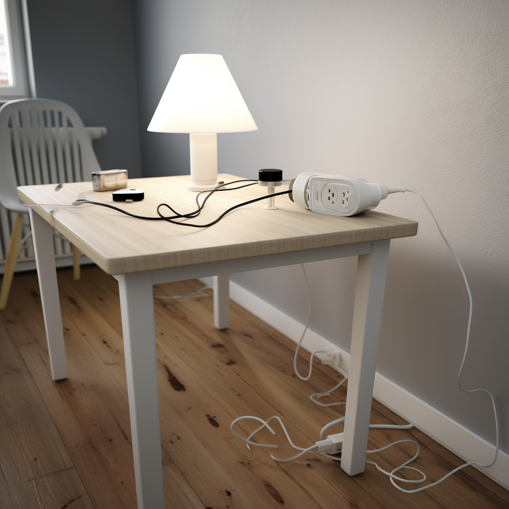 Modern Ikea table with built-in electric outlet