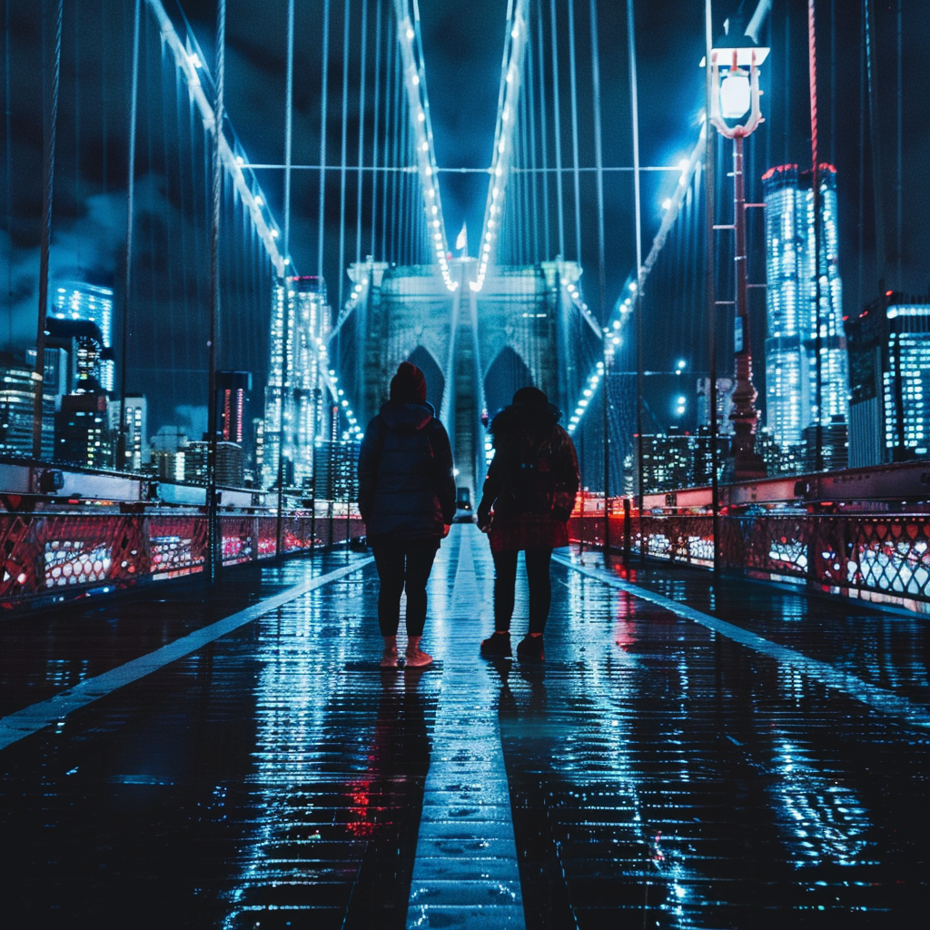 Two detailed persons on bridge