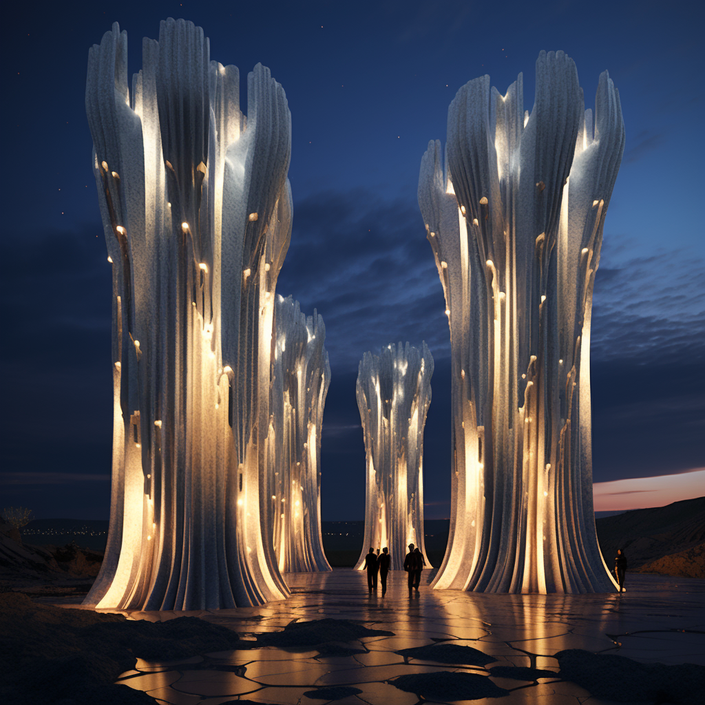 Illuminated rock sculpture column photo