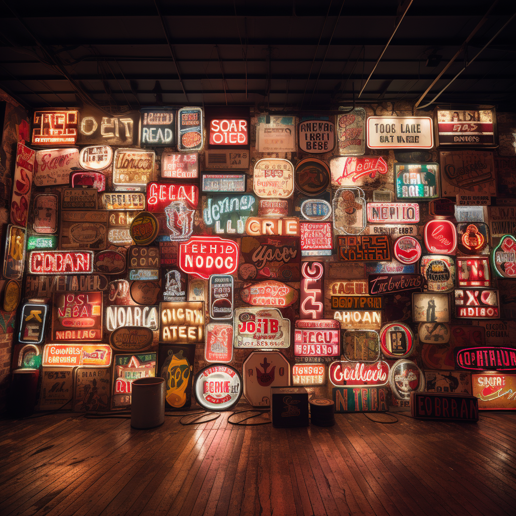 Wall with Illuminated Signs