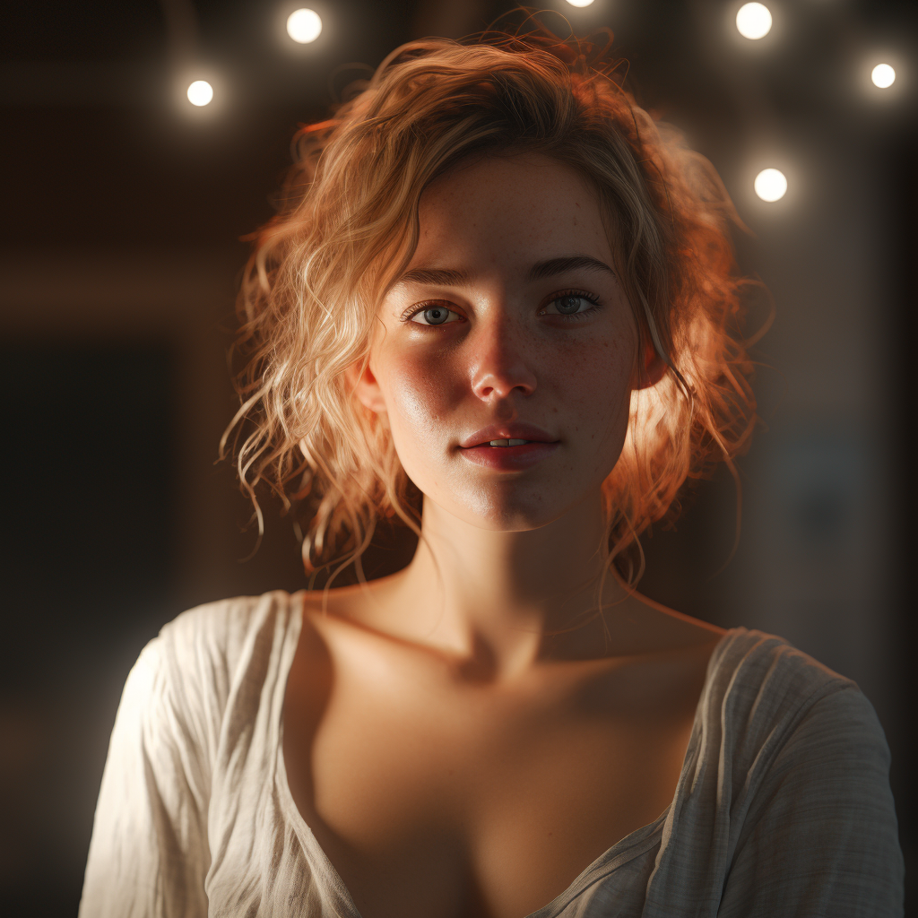 Person illuminated by light in hyper realistic image