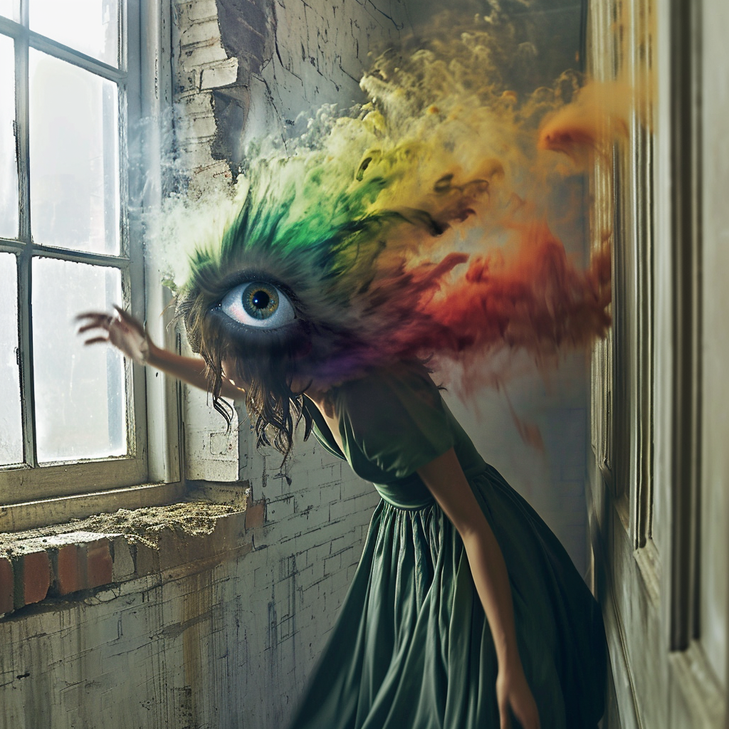 Illusion Eyeball Girl Rainbow Elegance