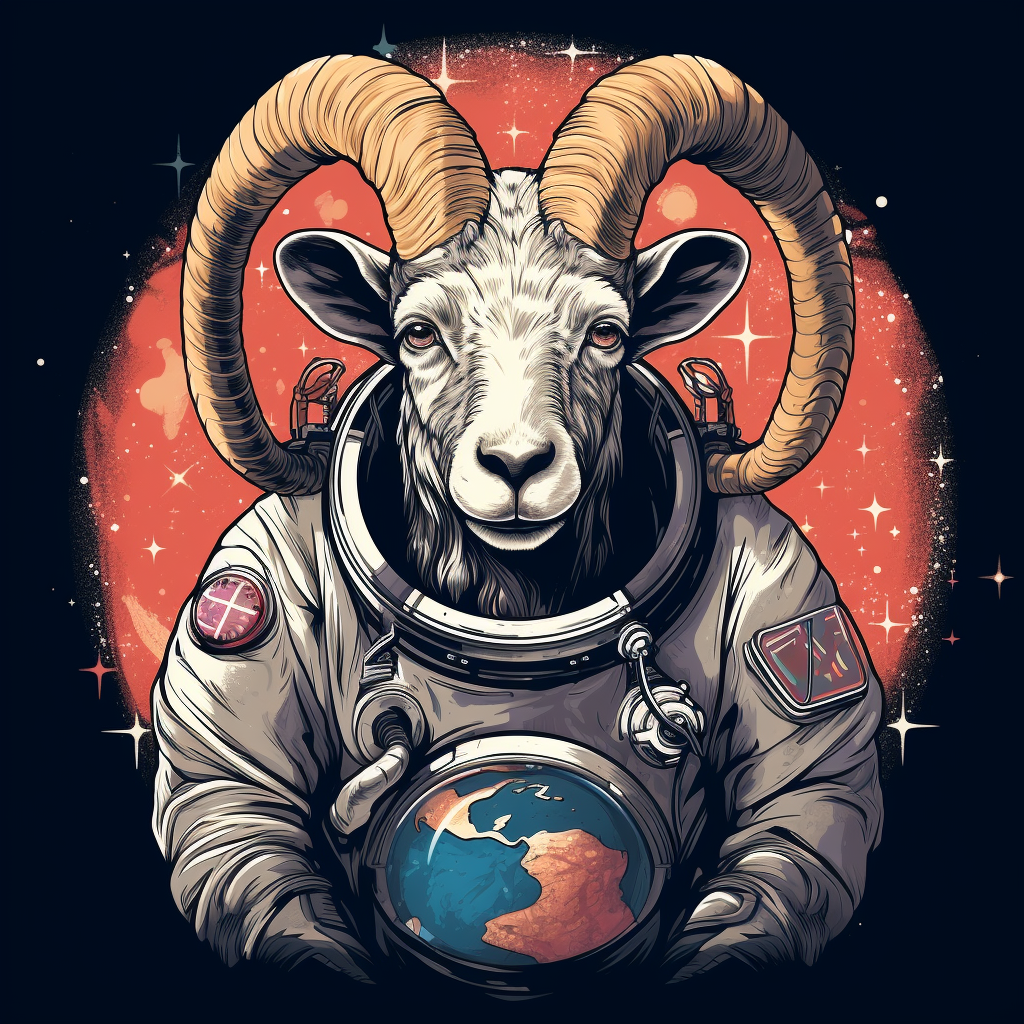 Hand-drawn Illustrated Astronaut with Goat Horns