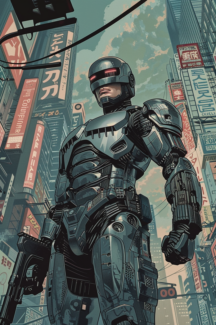 Robocop in modern city illustration