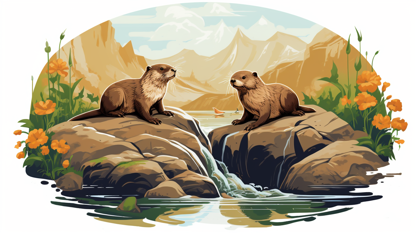 Canyon and Otters Logo Illustration