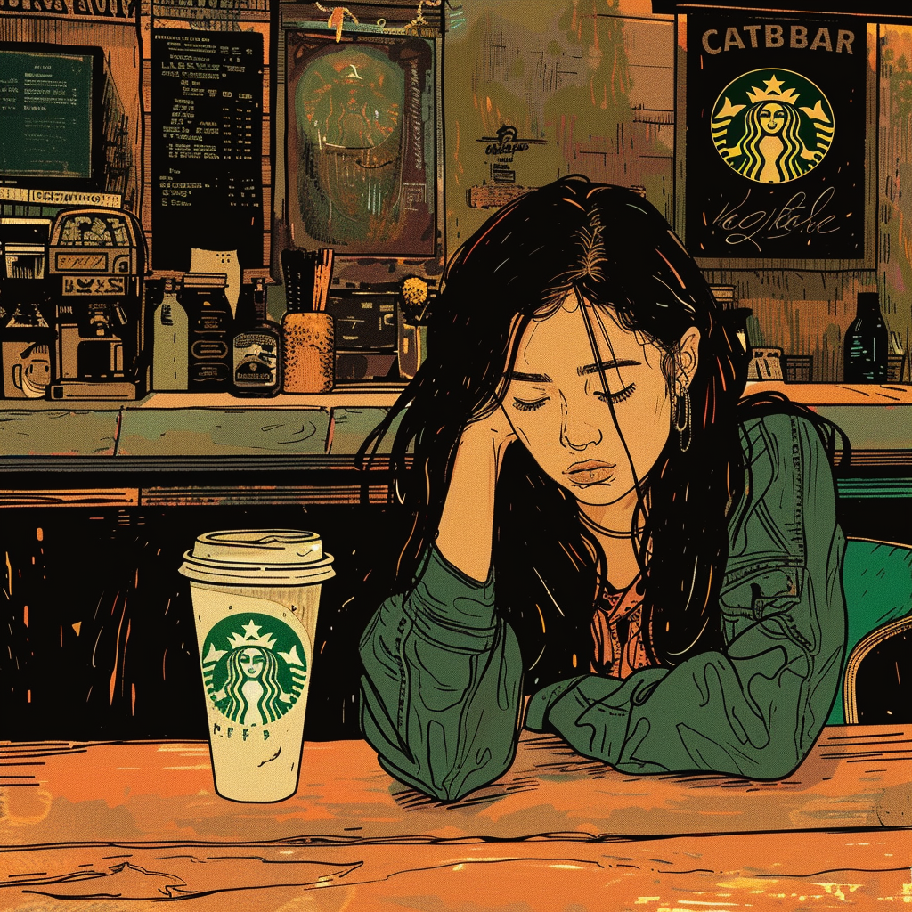 Starbucks illustration far distance coffee