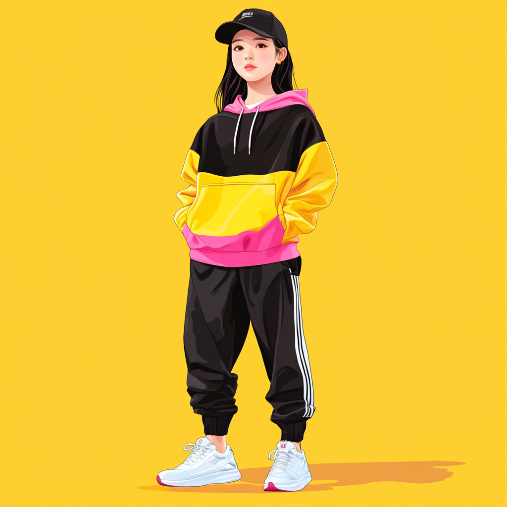 Asian Teenage Girl Black Sweatshirt Illustration