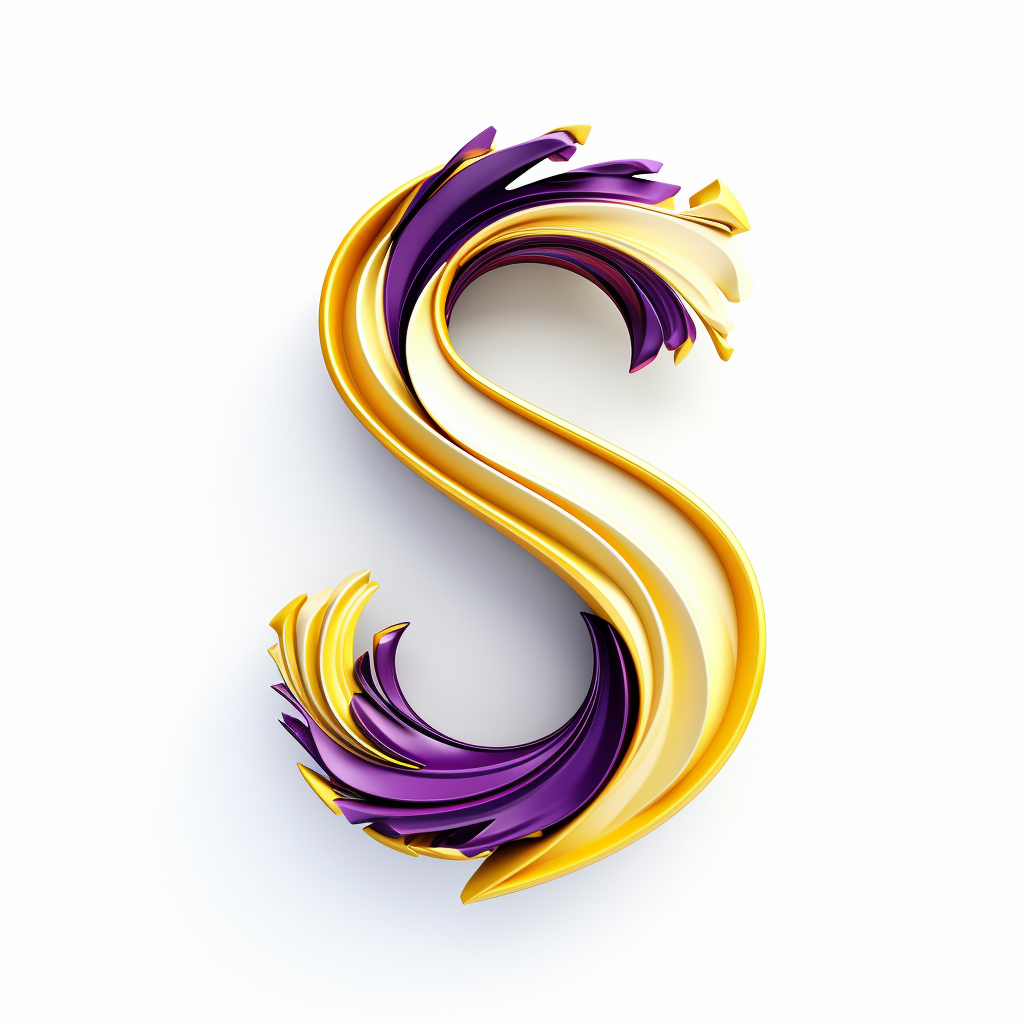 3D S icon with purple and yellow accents