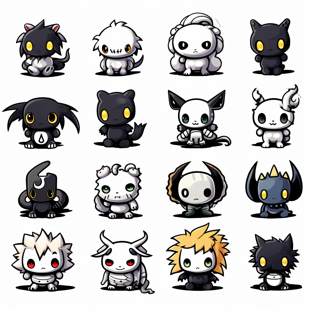 Black and white sprite characters