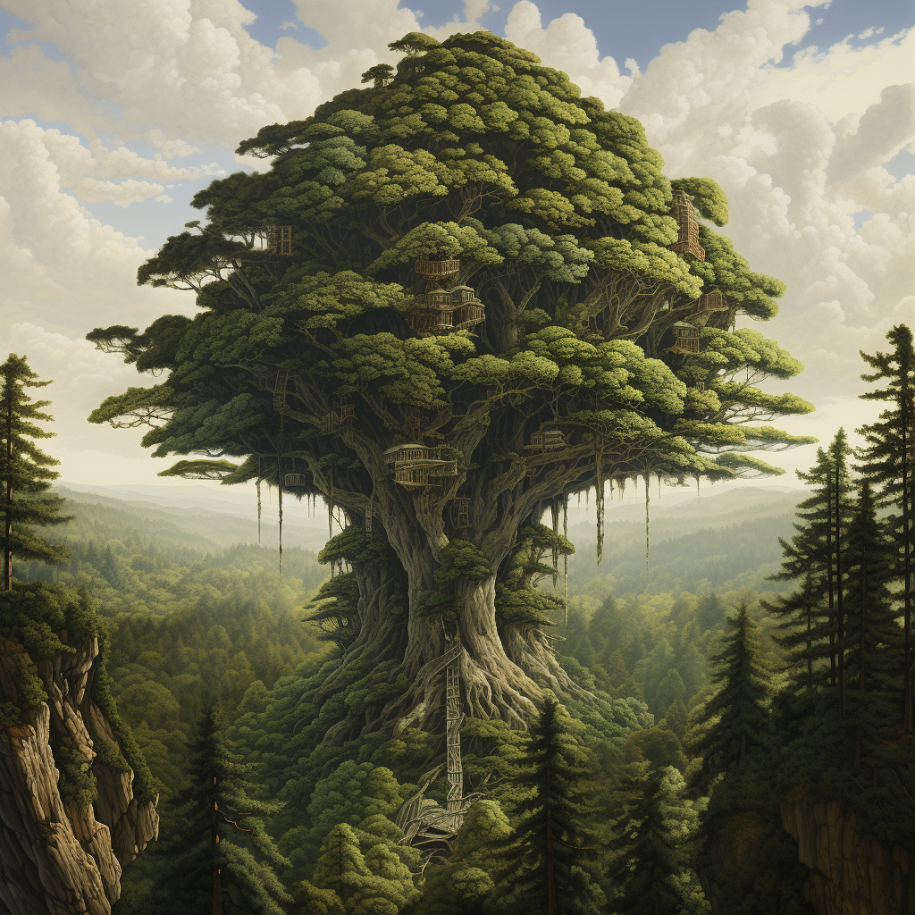 Majestic immense tree towering over forest