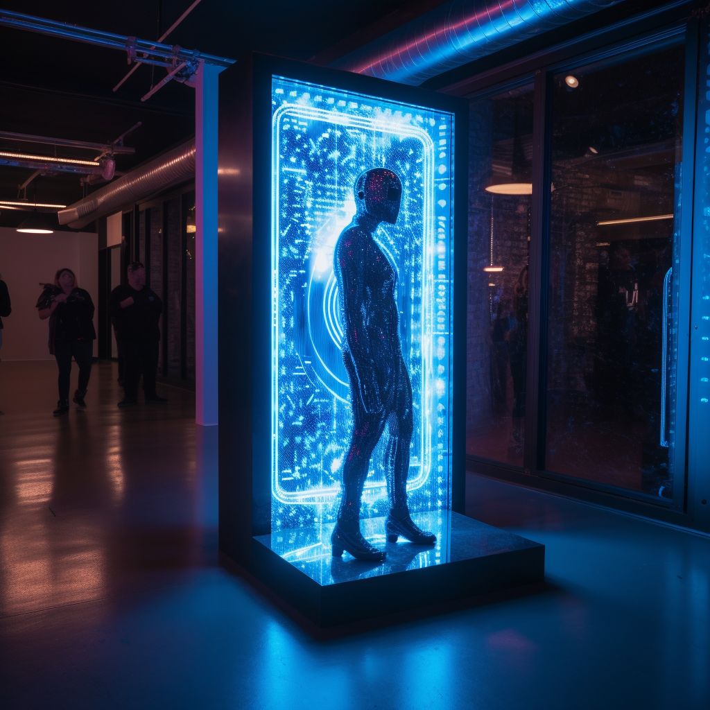 AI-themed mirror with blue LED lights