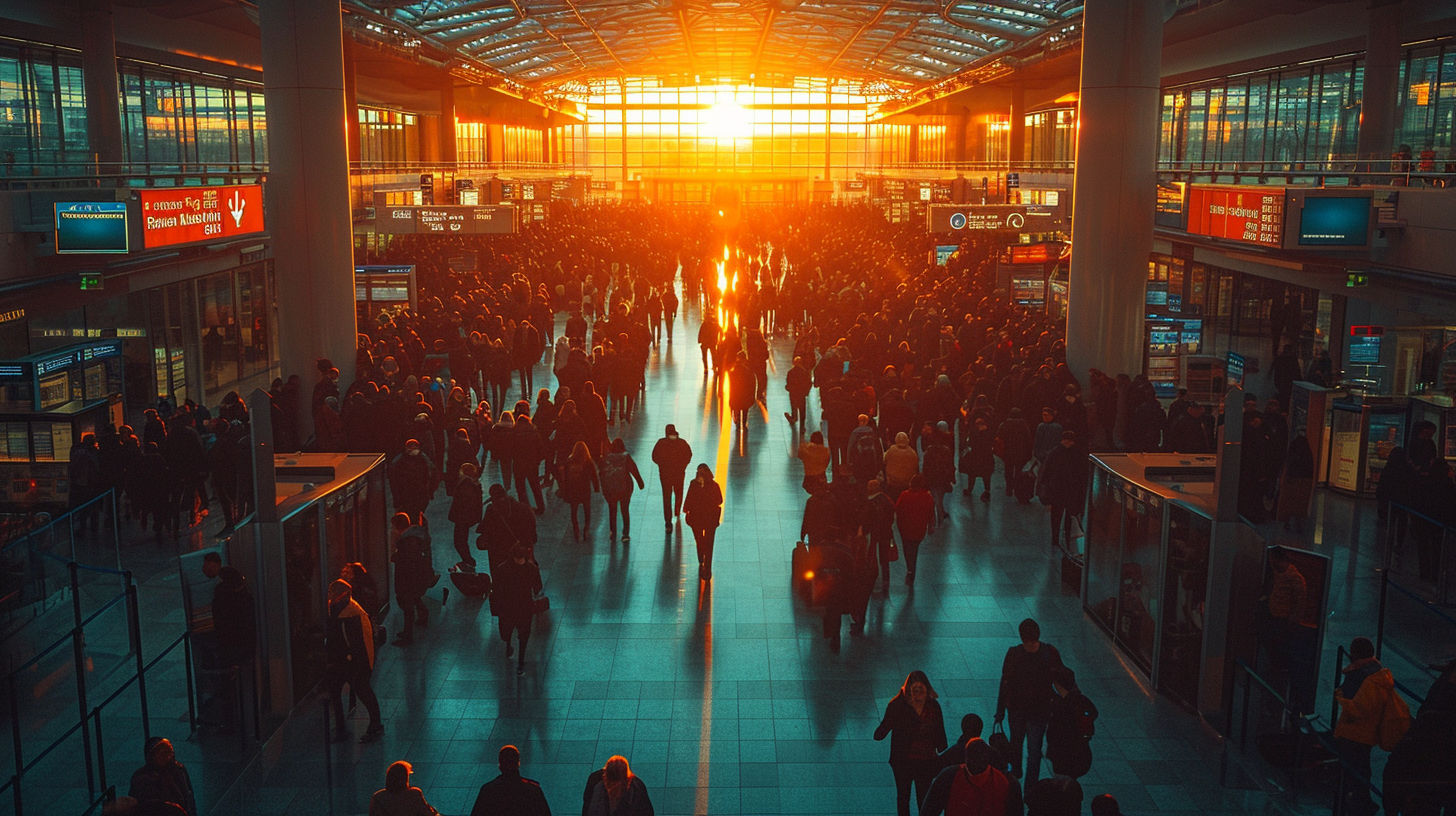 Immigration Line at Modern Airport