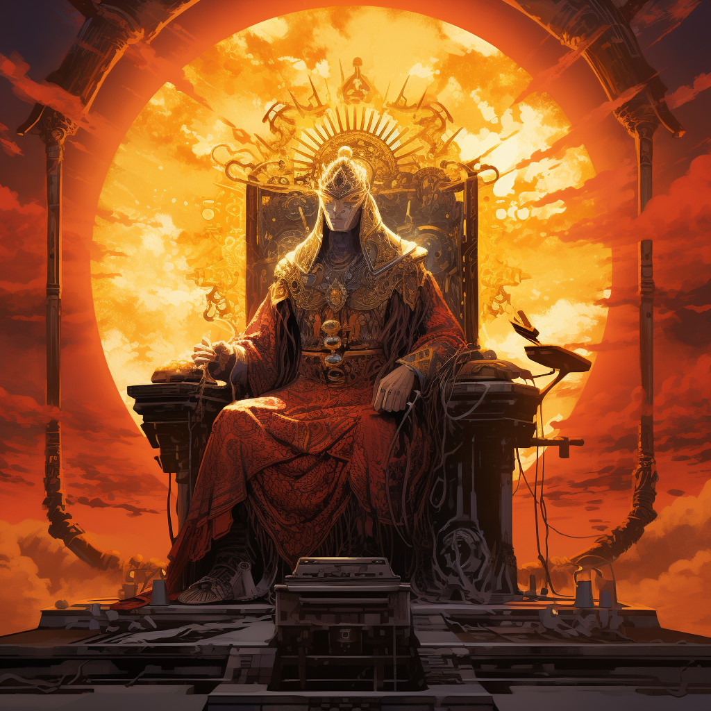 Powerful Sun Emperor on High-Tech Throne